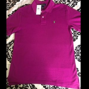 Fuschia purple collard shirt w/green logo
